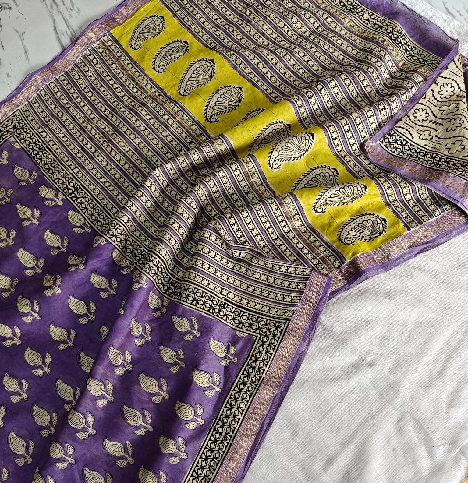 Hand Block Printed Maheswari Silk