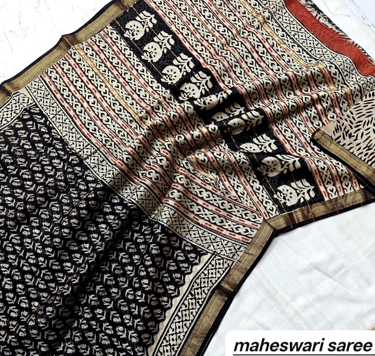 Maheswari Silk Saree Hand Block Printed
